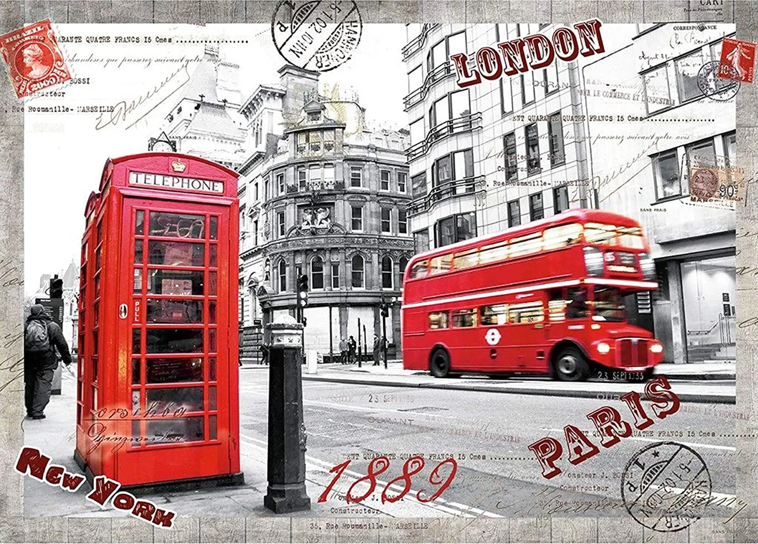 1000-Piece Jigsaw Puzzle for Adults - London Impression Red Bus Telephone Booth Theme