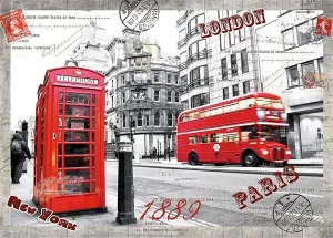 1000-Piece Jigsaw Puzzle for Adults - London Impression Red Bus Telephone Booth Theme