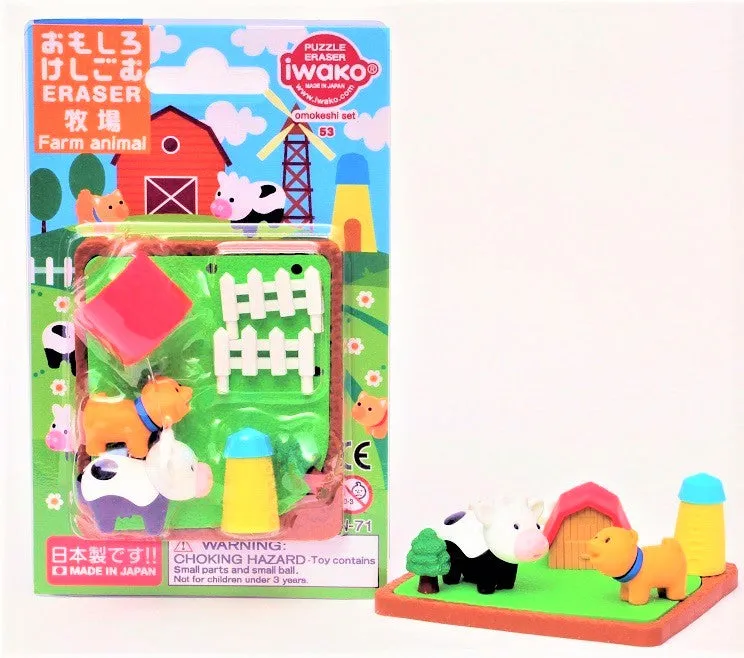 38322 IWAKO FARM ANIMALS ERASER CARD-10 CARDS