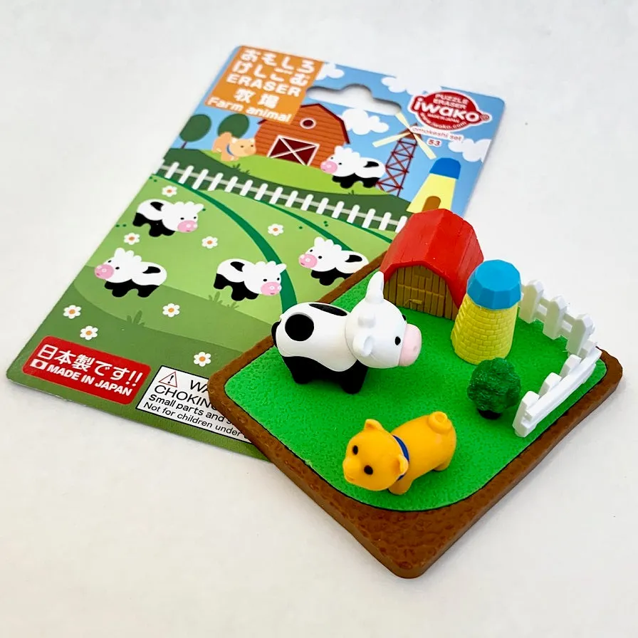 38322 IWAKO FARM ANIMALS ERASER CARD-10 CARDS