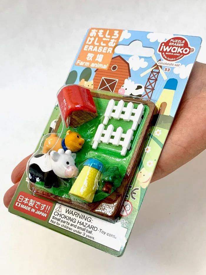 38322 IWAKO FARM ANIMALS ERASER CARD-10 CARDS