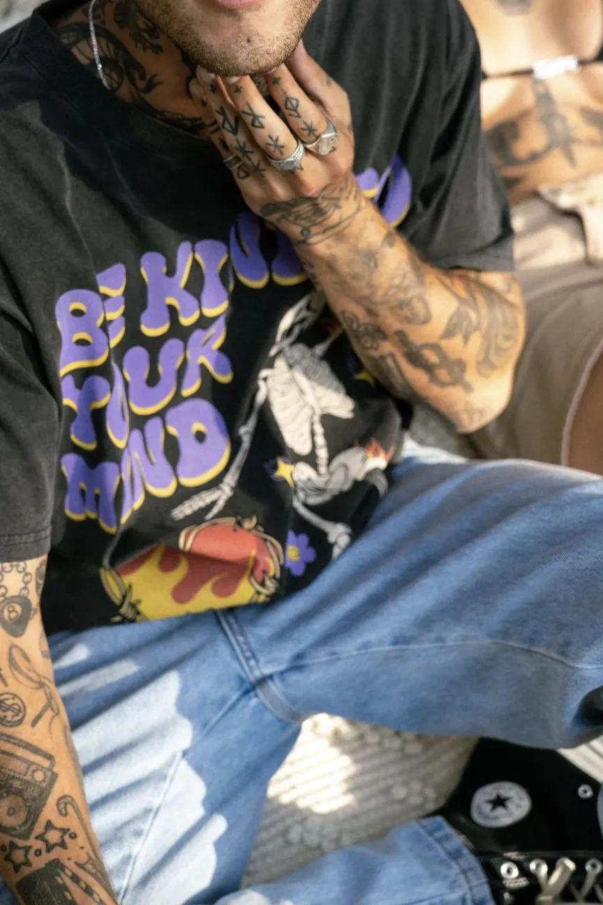 BILLY BONES CLUB BE KIND TO YOUR MIND TEE - WASHED BLACK
