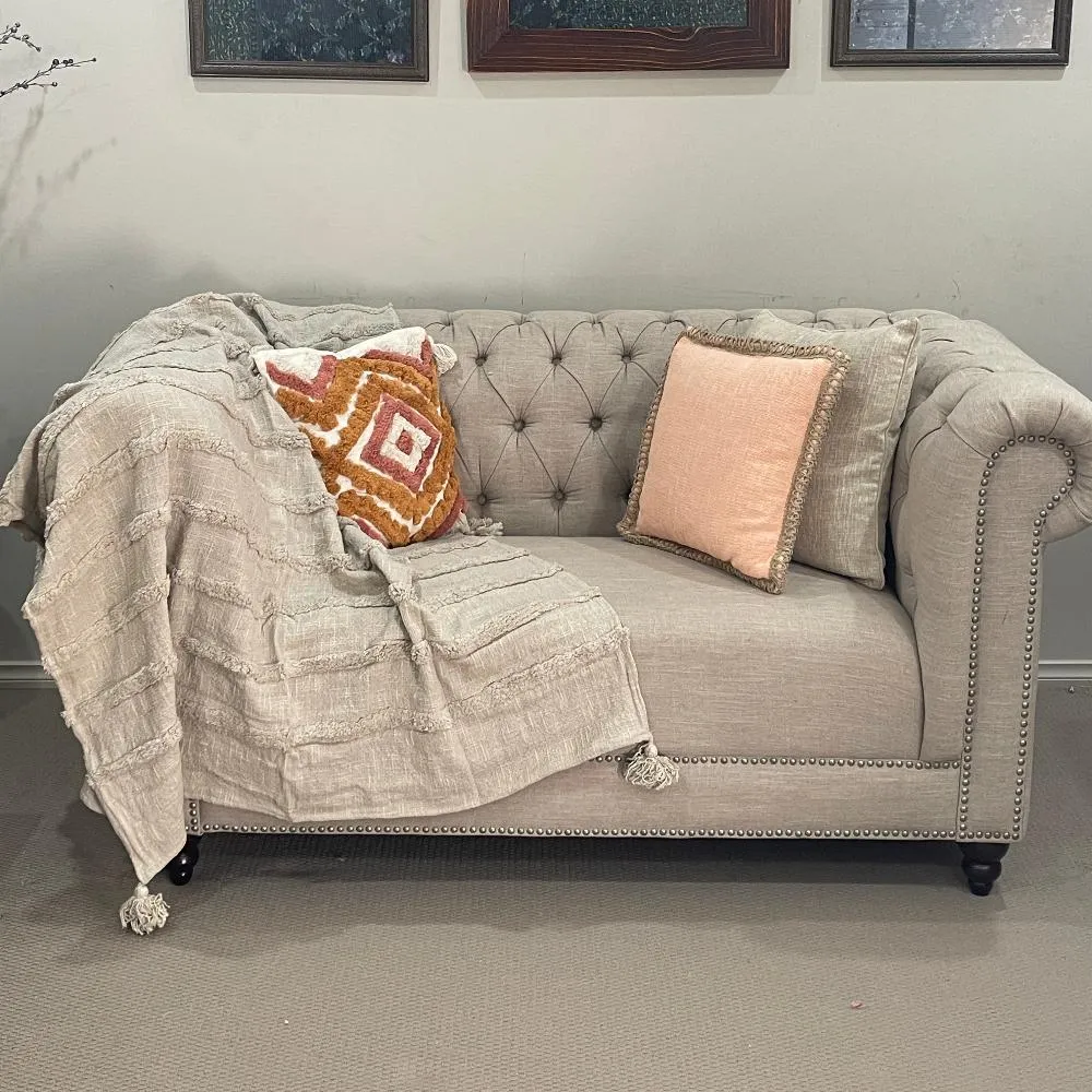 Bohemian Cool Beige Cotton Bedding Tufted Throw Blanket