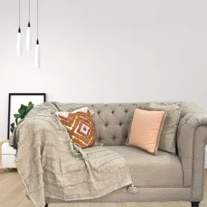 Bohemian Cool Beige Cotton Bedding Tufted Throw Blanket