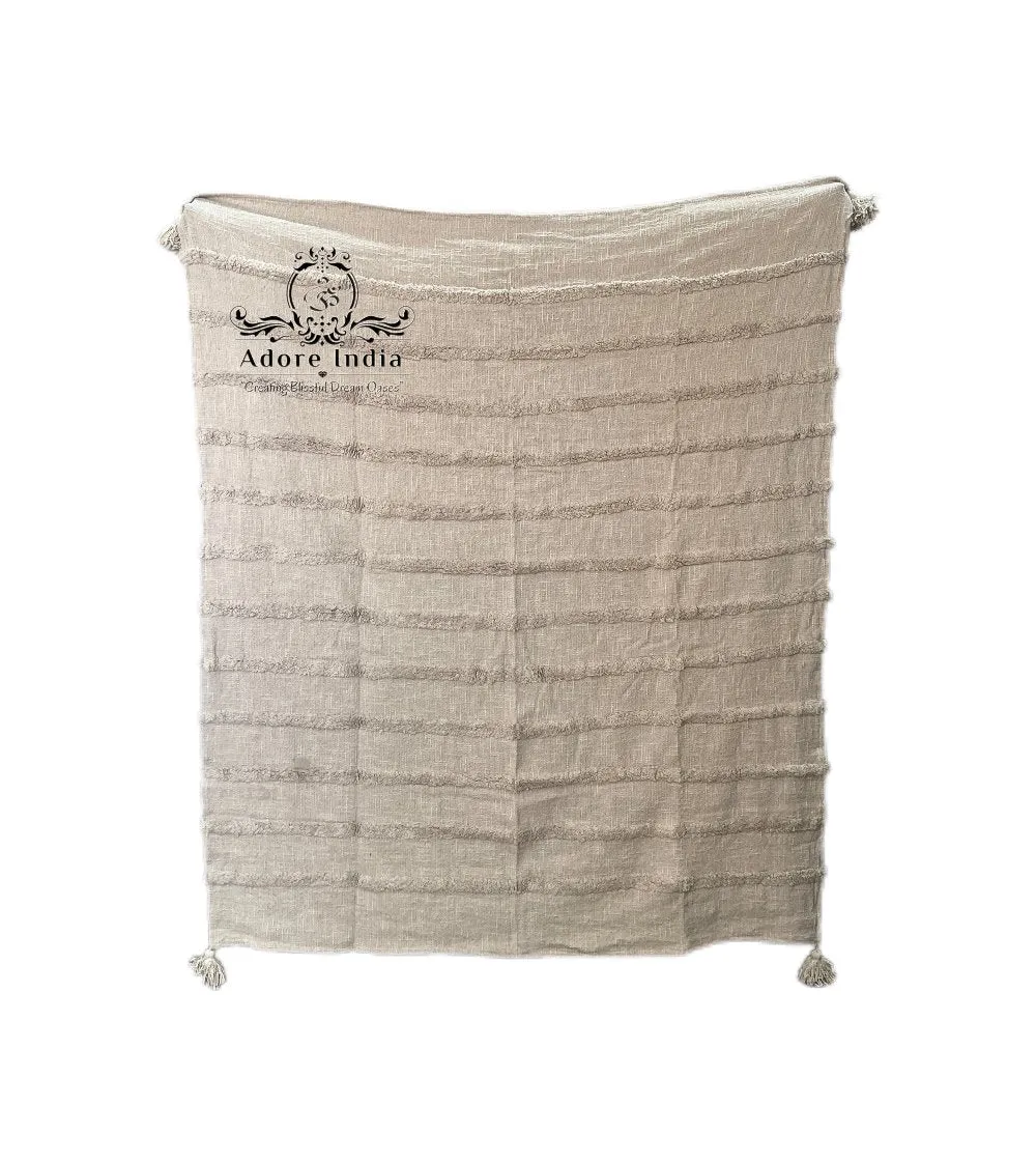 Bohemian Cool Beige Cotton Bedding Tufted Throw Blanket