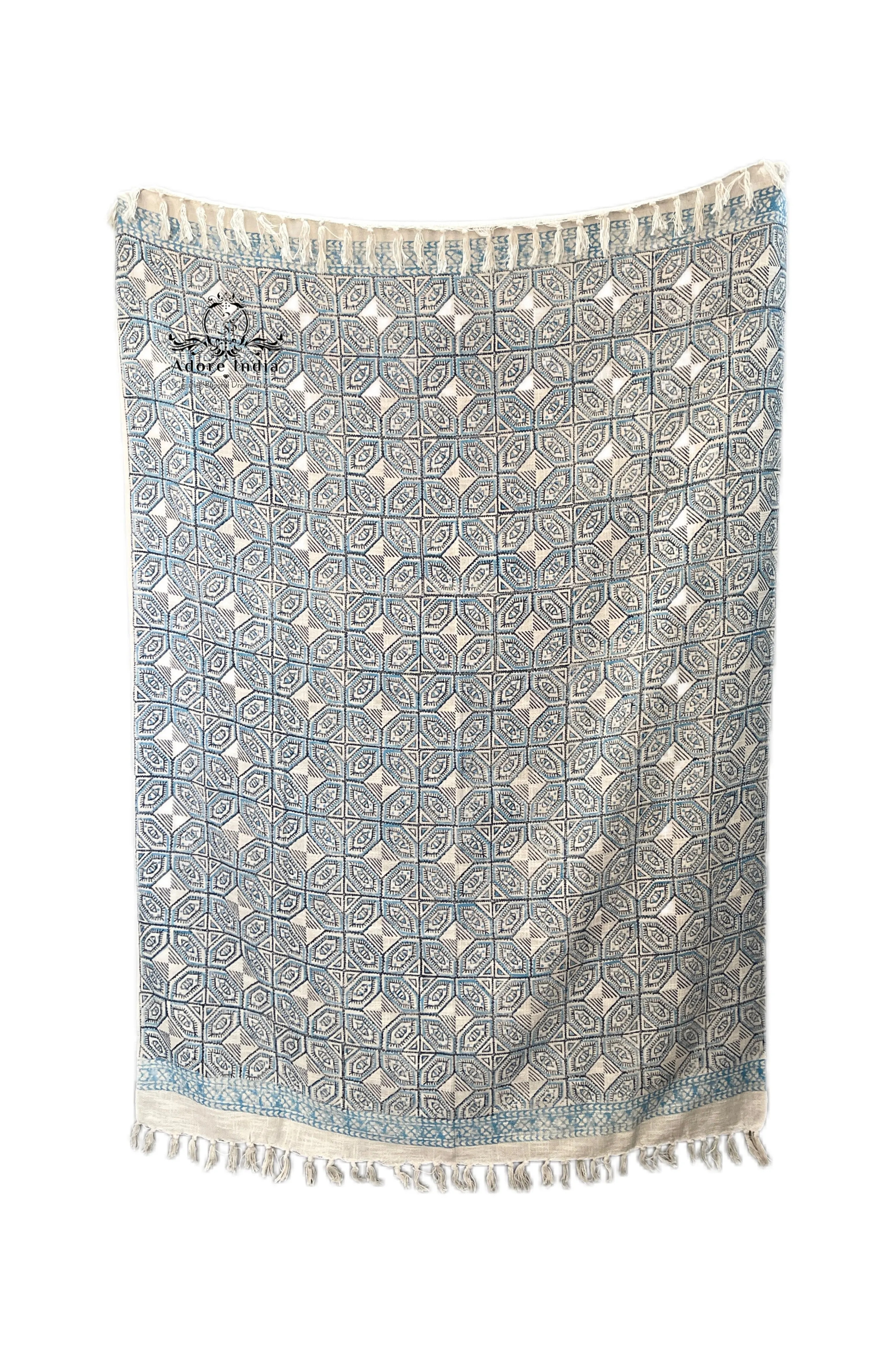 Bohemian Cotton Blue Geometrical Block Printed Cotton Throw Blanket