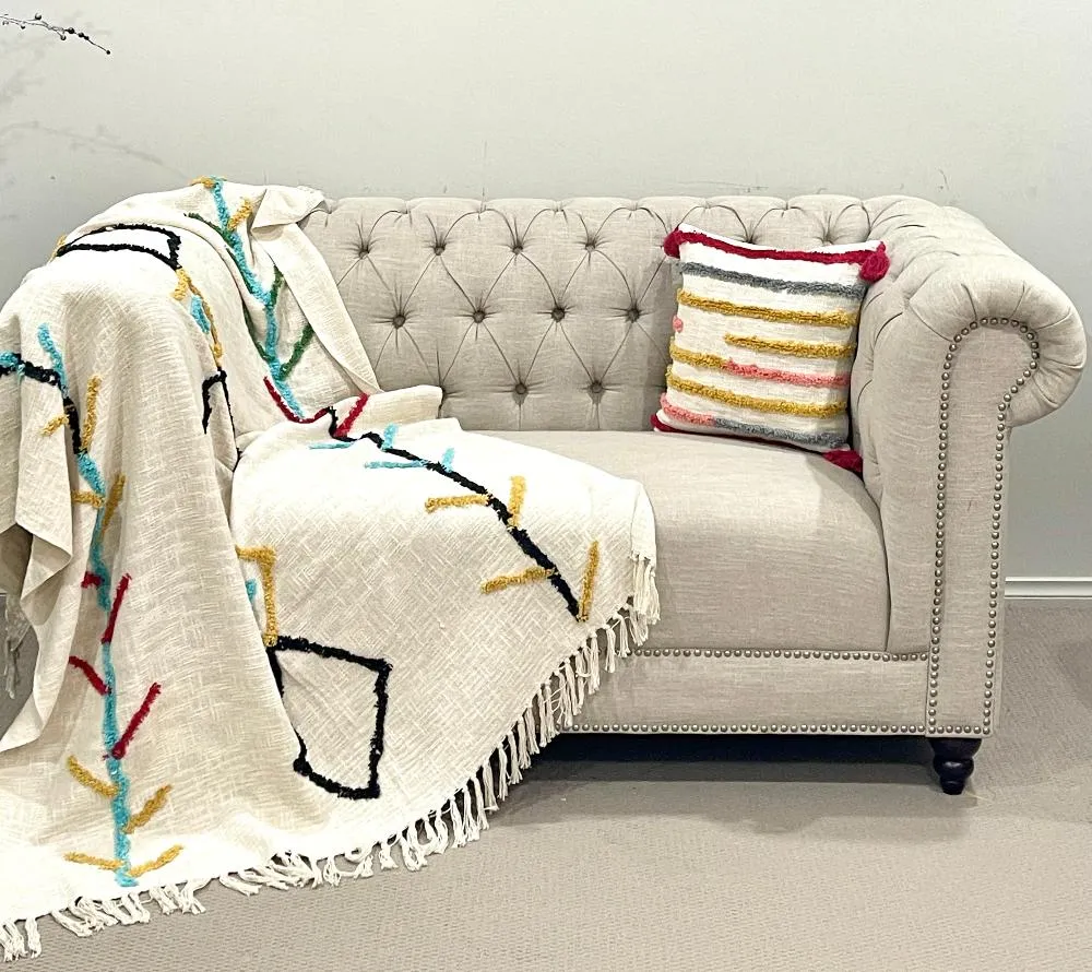 Bohemian Diamond Tree Cotton Tufted Bedding Throw Blanket