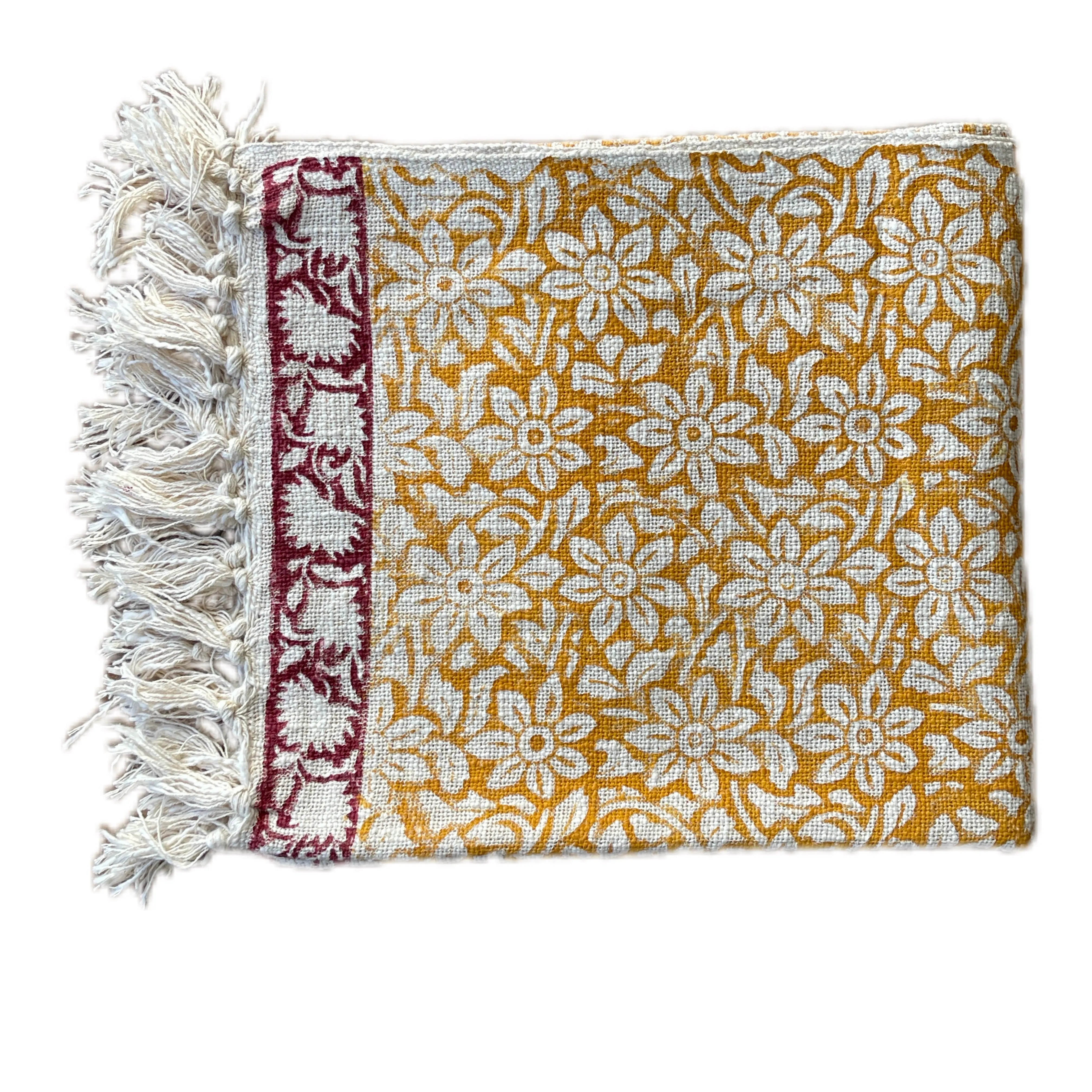 Bohemian Flower Hand Block Printed Cotton Bedding Throw Blanket