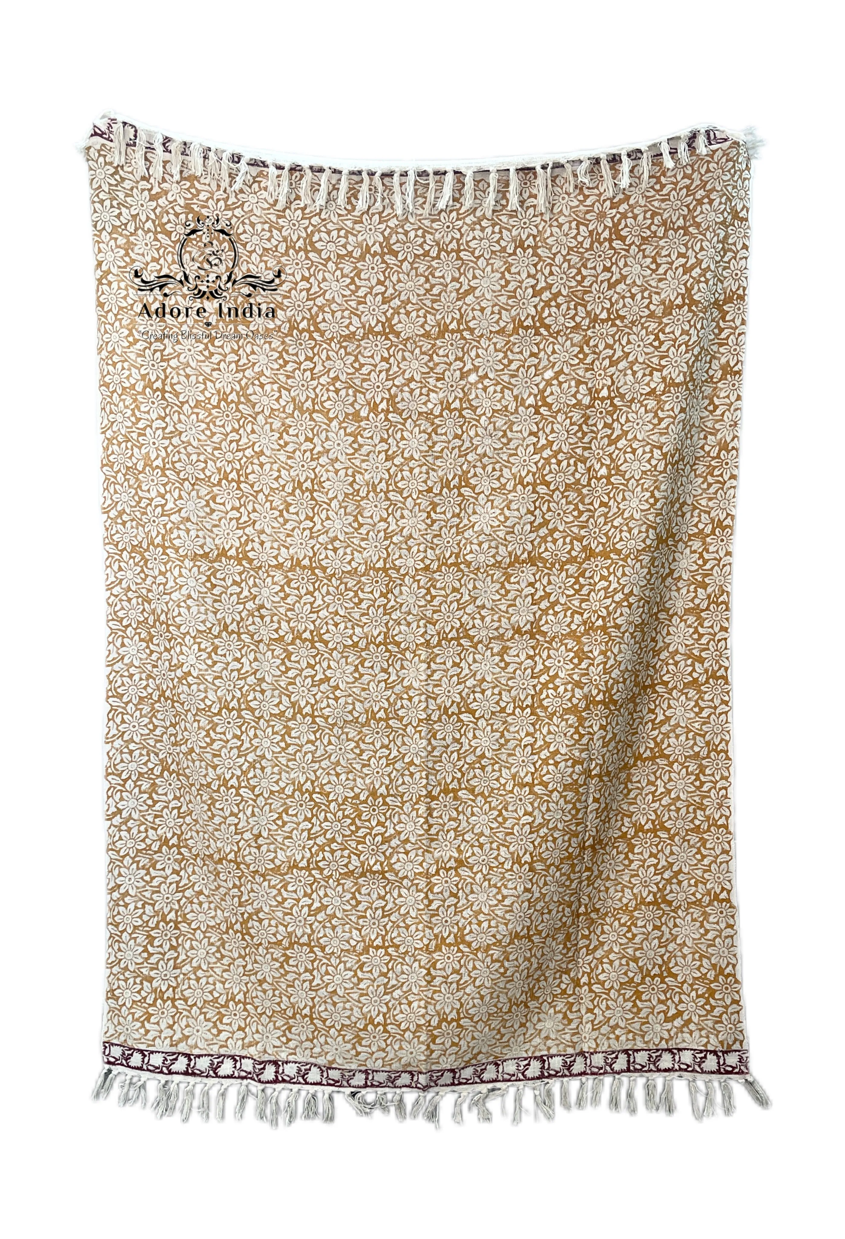 Bohemian Flower Hand Block Printed Cotton Bedding Throw Blanket