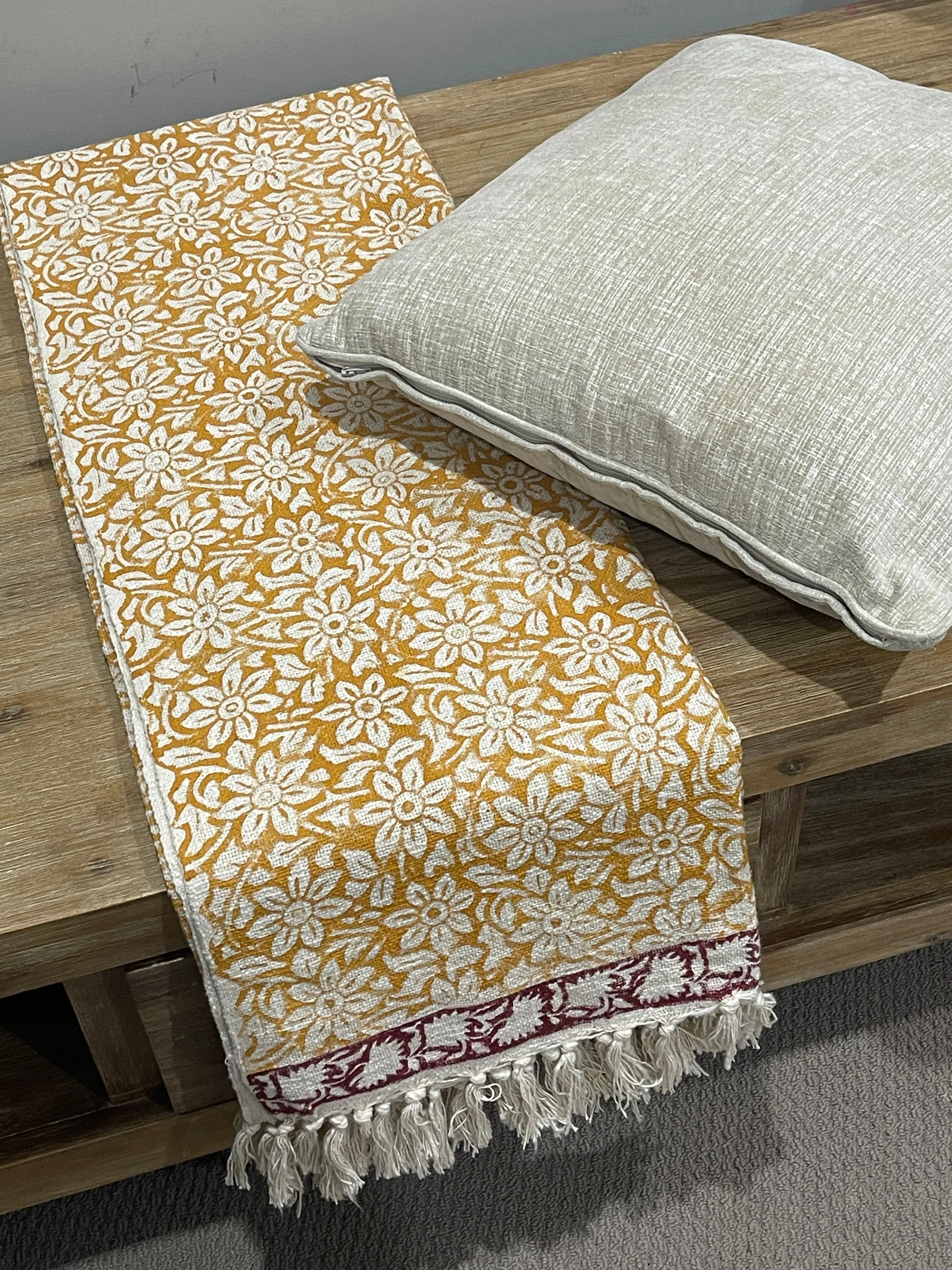 Bohemian Flower Hand Block Printed Cotton Bedding Throw Blanket