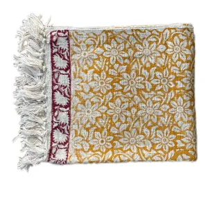 Bohemian Flower Hand Block Printed Cotton Bedding Throw Blanket