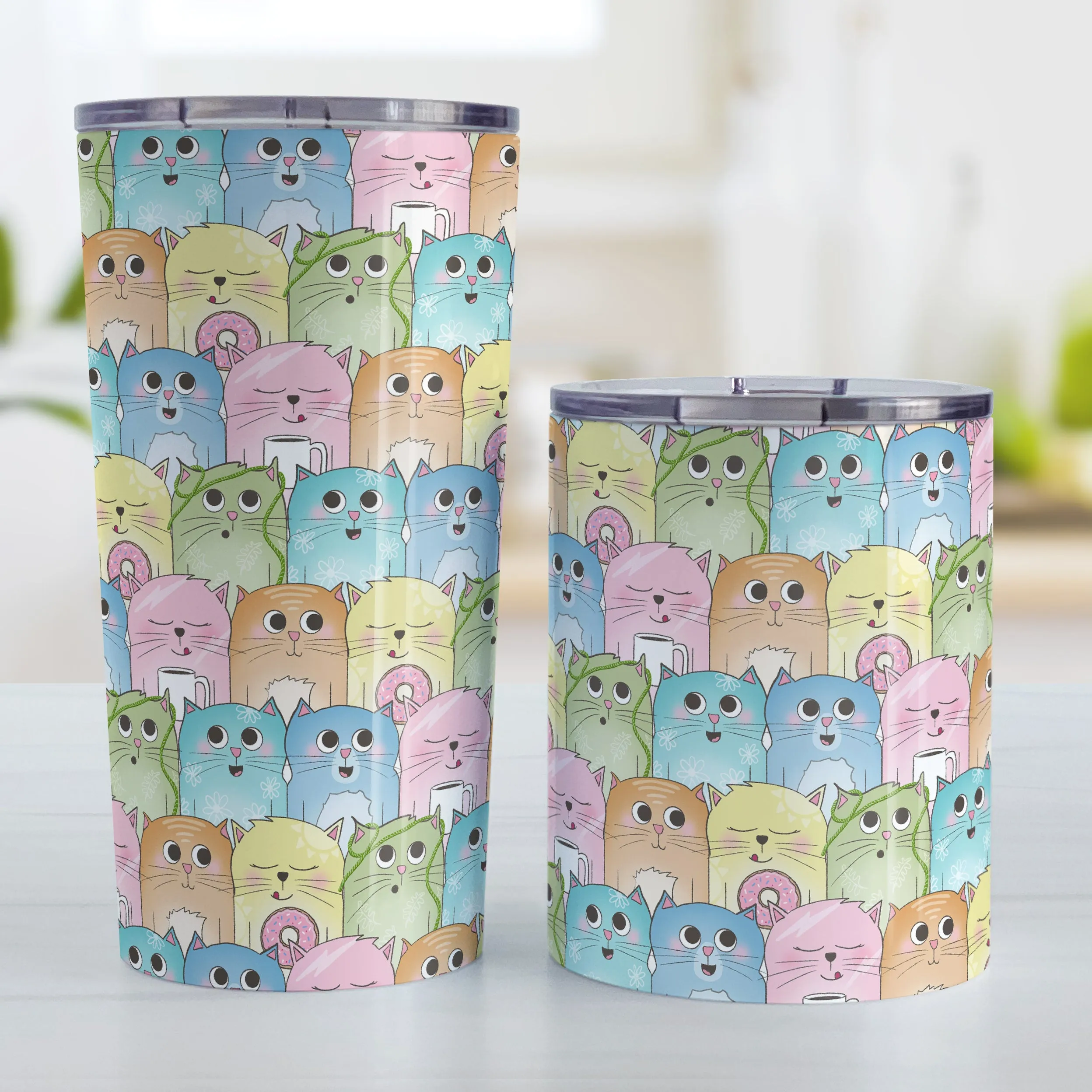 Colorful Cat Stack Pattern Tumbler Cup