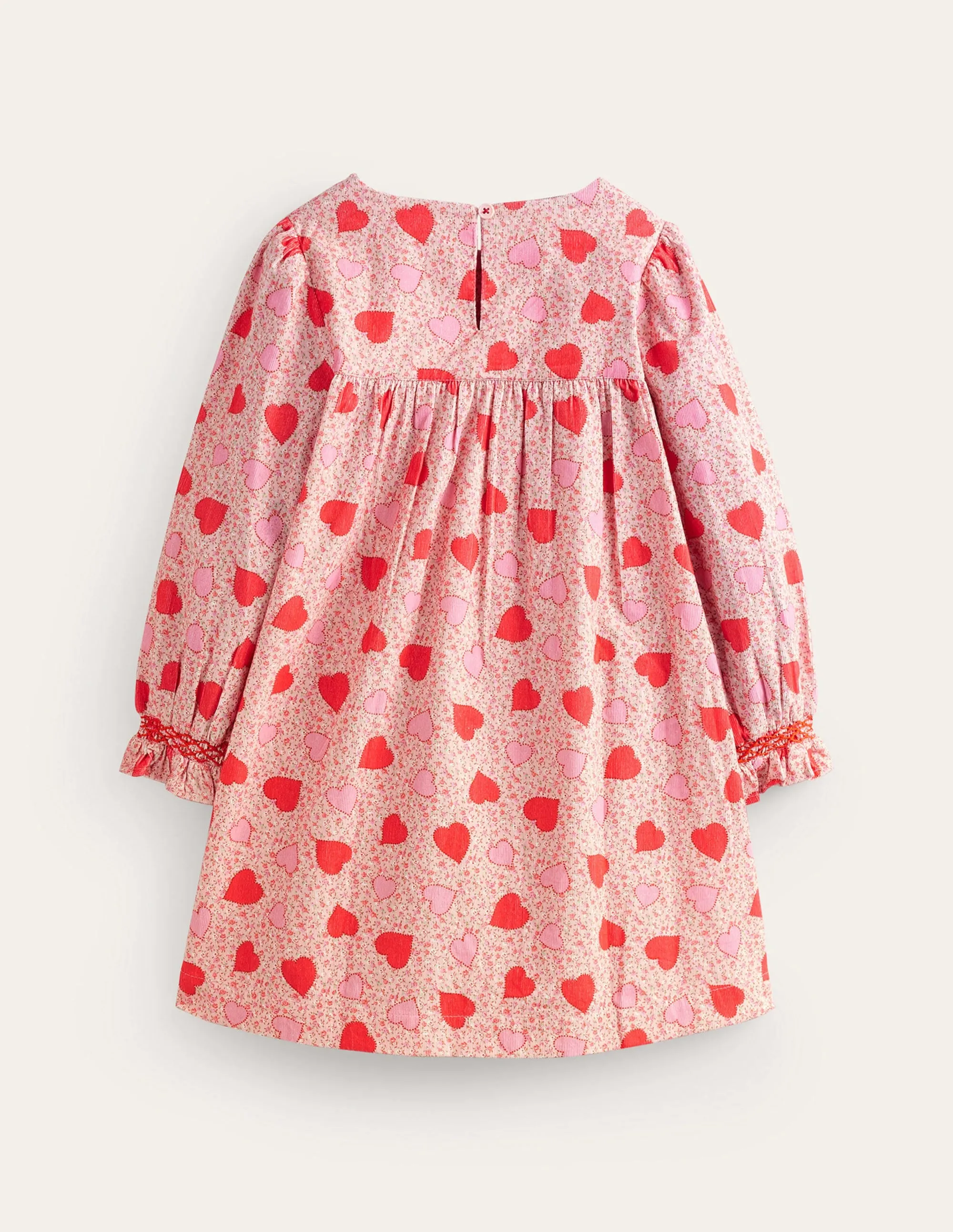 Cord Smocked Dress-Ballet Pink Heart Floral