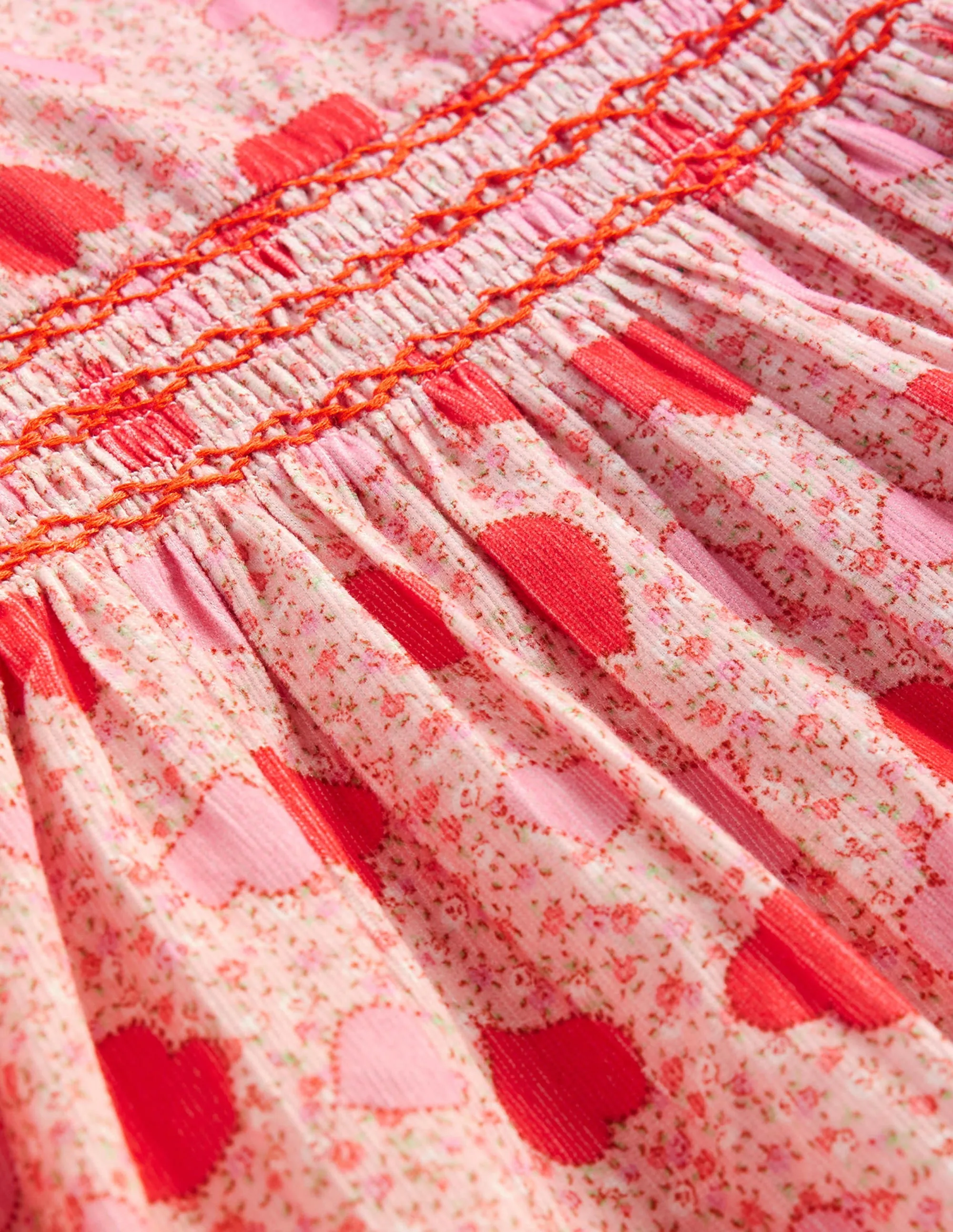 Cord Smocked Dress-Ballet Pink Heart Floral