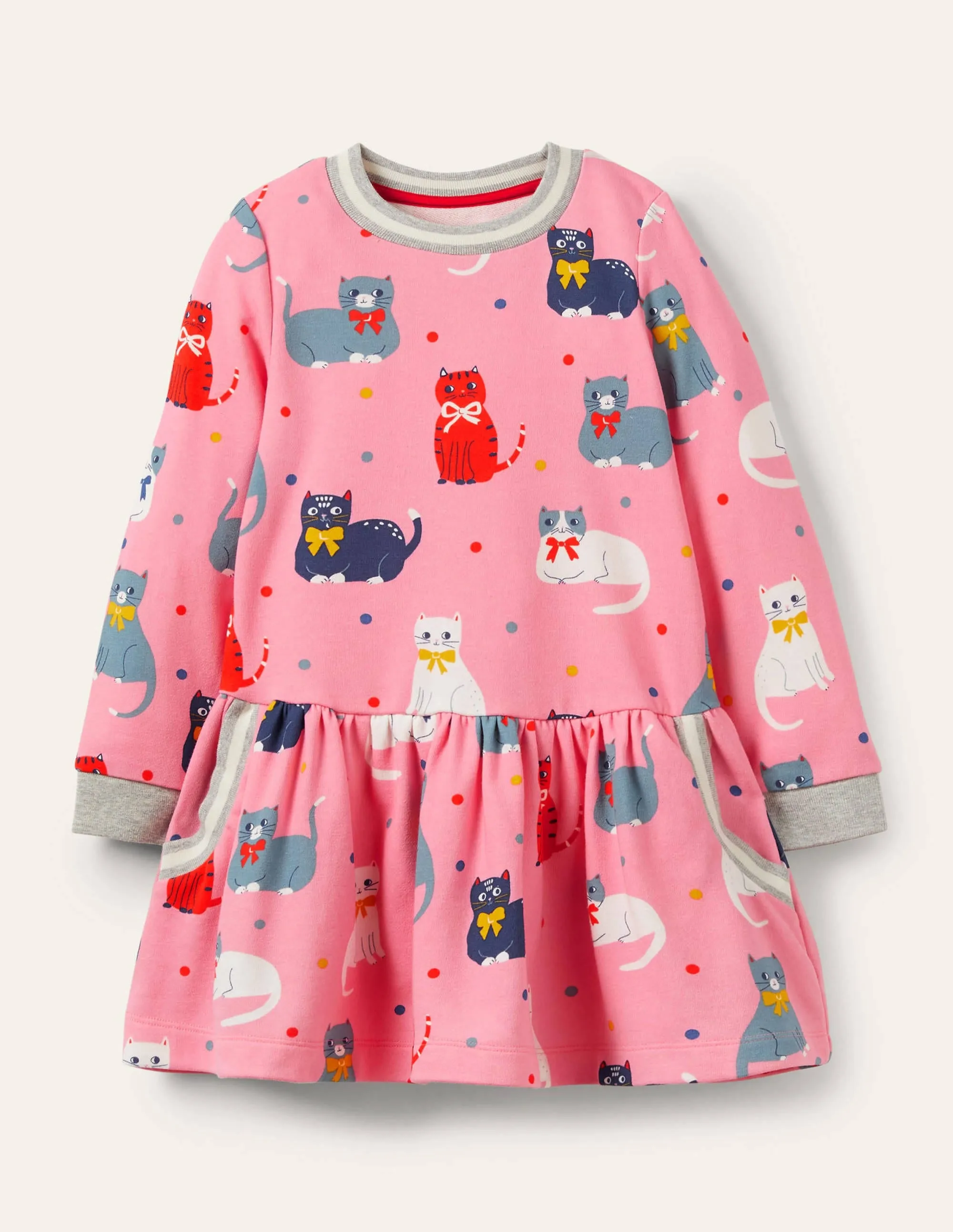 Cosy Printed Sweatshirt Dress-Formica Pink Curious Cats