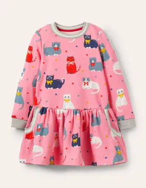 Cosy Printed Sweatshirt Dress-Formica Pink Curious Cats