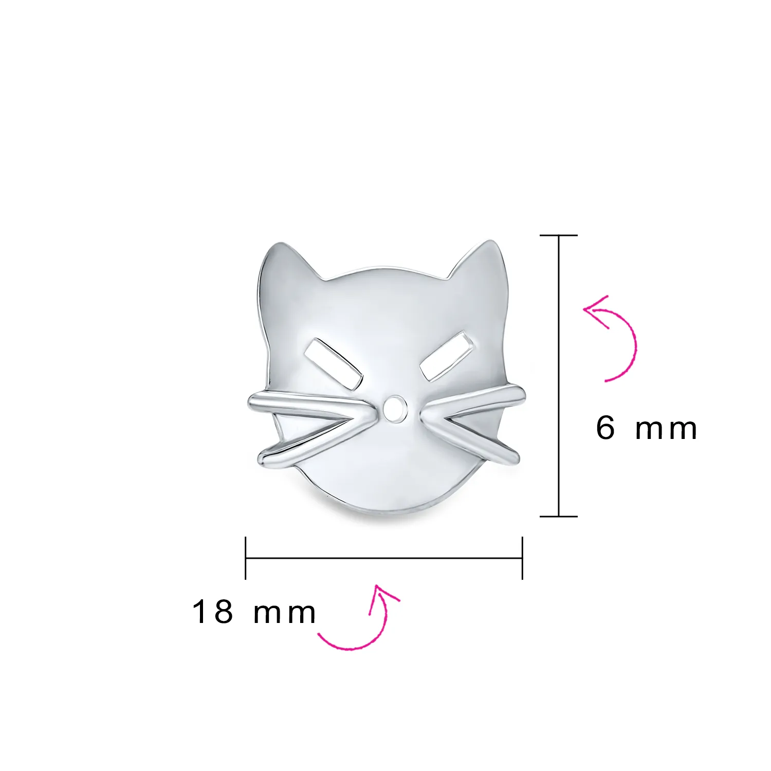 Curious Cat Face Stud Earrings in Polished Sterling Silver - Cute Kitten Design