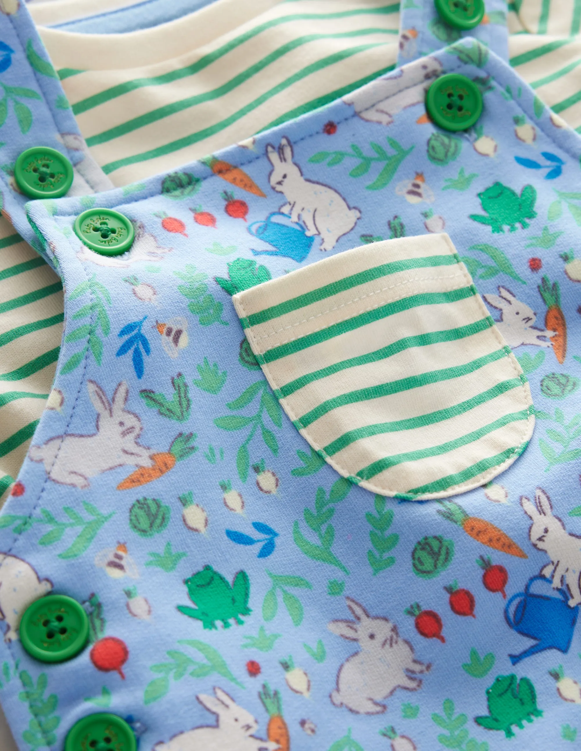 Jersey Dungaree Set-Vista Blue Bunny Patch