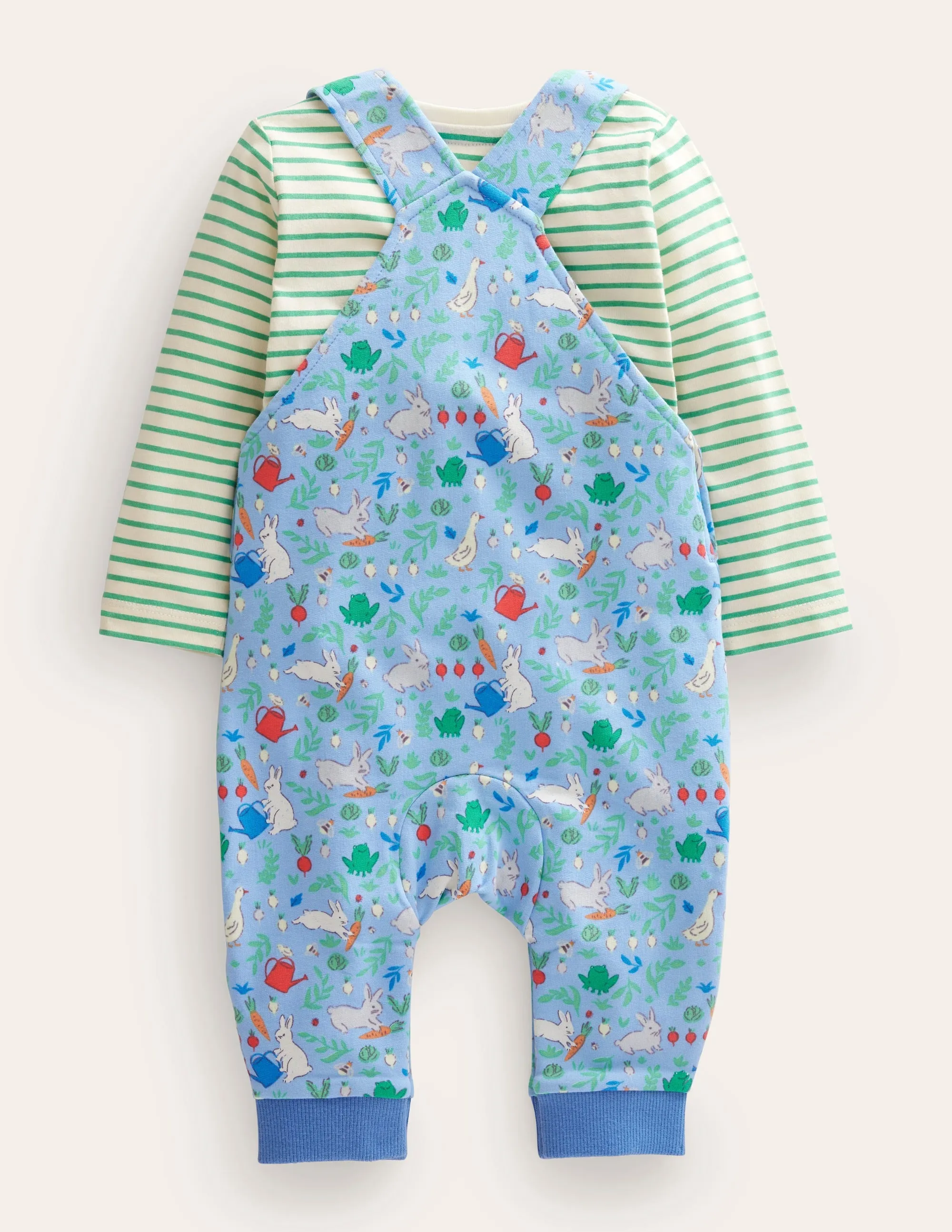 Jersey Dungaree Set-Vista Blue Bunny Patch