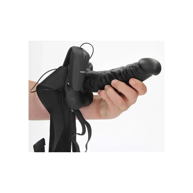 REALROCK Vibrating Hollow Strapon   Balls - 18cm  -  18 cm Vibrating Hollow Strap-On