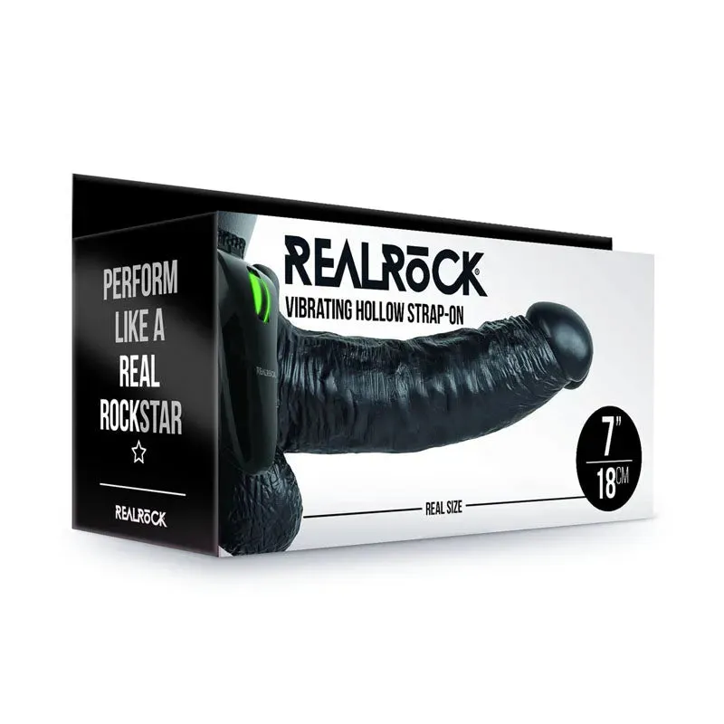 REALROCK Vibrating Hollow Strapon   Balls - 18cm  -  18 cm Vibrating Hollow Strap-On