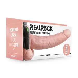 REALROCK Vibrating Hollow Strapon   Balls - 23cm  -  23 cm Vibrating Hollow Strap-On